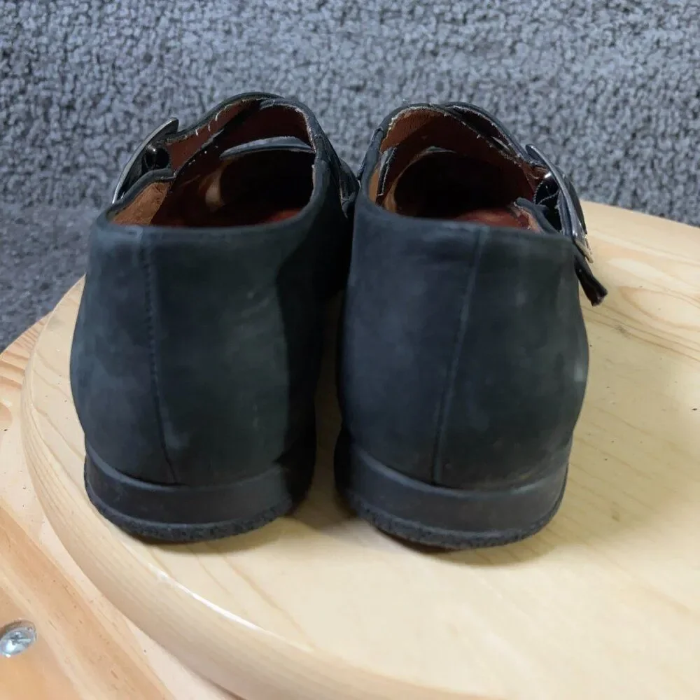 Ecco Shoes Mary Jane Flats Womens Size 10 Black Leather Buckle Portugal Vintage